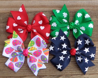 Holiday Hair Bows for Girls ~ Baby's 1st Christmas ~ Holiday Hair Clips ~ Christmas Valentine St. Patrick July 4th Hair Bows~ Hair Clips