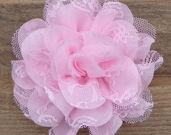 Pink Chiffon Lace Flower Hair Bow: Wedding Hair Accessory