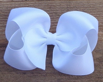 White Grosgrain Ribbon Hair Bow: Twisted Boutique Style, 4 or 5 Inch