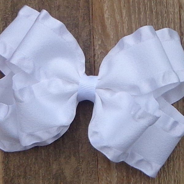 Double Ruffle Hair Bow~White Hair Bows for Girls~Easter Hair Bow~Wedding Hairbows~Bows for Girls~Toddler Bows~Hairbows for Girls~Easter Bows