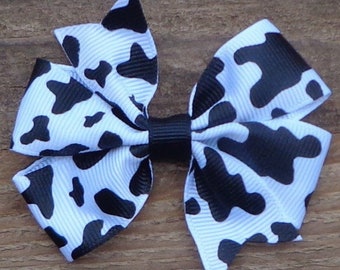 Cow Print Hair Bow: Grosgrain Ribbon Farm Girl Hair Clip