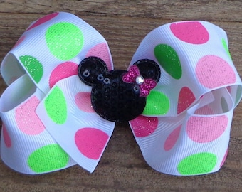 Polka Dot Hair Bow ~ Hair Bows for Girls ~ Pink Mouse Birthday Hair Bow ~ Mouse Hair Bow ~ Mouse Birthday Bow ~ Pink Minnie ~ Bows for Girls