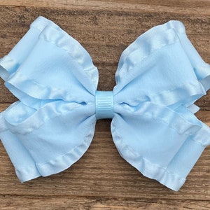 Light Blue Ruffle Hair Bow: Wedding/Flower Girl Hairbow ~ Birthday Princess Bow ~ Baby Headband