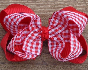 Red Gingham Hair Bow for Girls~Gingham Hair Accessories~Boutique Hair Bow~Red Hair Bow~Summer Hair Bows~Toddler Hair Clip~Baby Hair Bow~