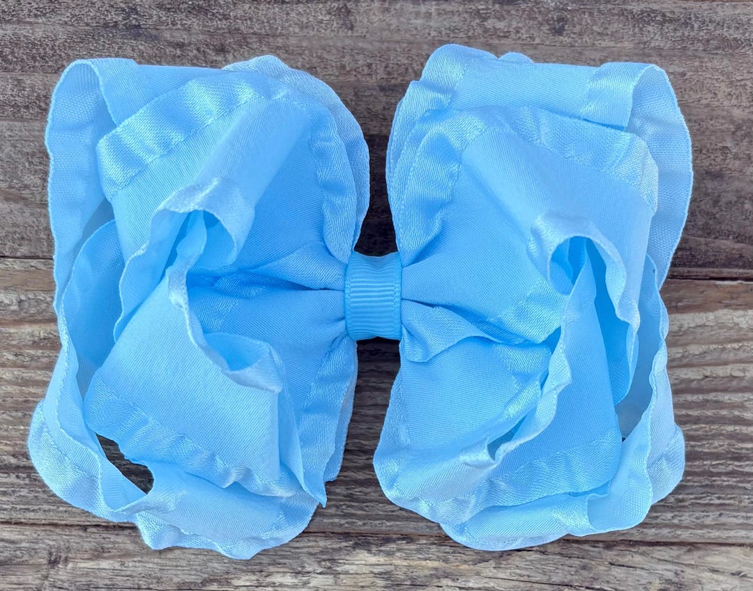 Light Blue Ruffle Hair Bow: Taffeta Flower Girl Bow ~ Birthday Princess Hairbow - Etsy