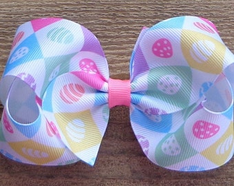 Easter Hair Bow for Girls~Pink Hair Bow~Easter Egg Hair Bow~Pastel Hair Bow~4 Inch/5 Inch Hair Bow~Toddler Hair Bow~Twisted Boutique Bow