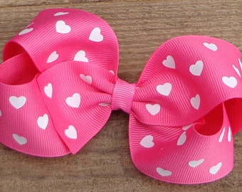 Valentine Hair Bow~Hair Bows for Girls~Valentine's Day Hair Bow~Pink Heart Hair Bow~Bows for Girls~Toddler Pre-School Bows~Girl Hairbow