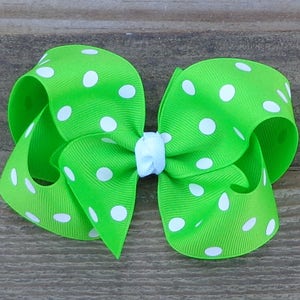 Boutique Hair Bow for Girls~Bright Green/Lyple Polka Dot Hair Bow~Hair Accessories for Girls~Toddler Hair Bow~Large Hairbow~Polka Dot Bows