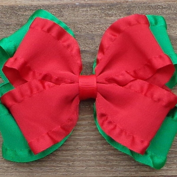 Ruffled Christmas Hair Bow: Red & Green ~ Hair Clips or Baby Headbands