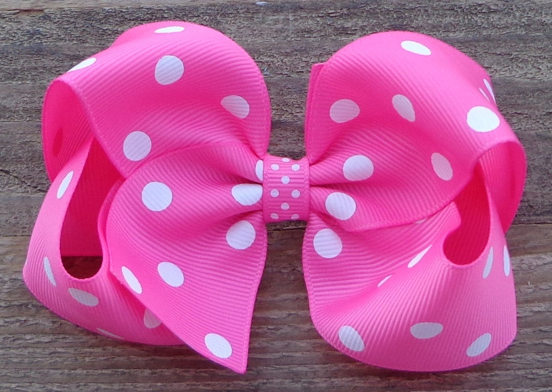 Hot Pink Polka Dot Hair Bow: 4" or 5" Hairbow ~ Clips or Baby Headband ...