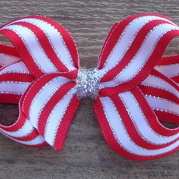 Christmas Hair Bows for Girls ~ Red Silver Hair Bow ~ Bows for Christmas ~ Girls Hair Bows ~ Christmas Hair Clips ~ Baby/Toddler Hair Bow