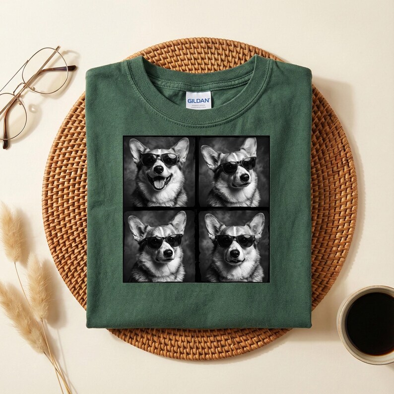 Cool Corgi Sunglasses Shirt, Funny Dog Graphic Tee, Black and White Corgi Shirt, Aesthetic Pet Streetwear, Trendy Dog Lover Gift image 6