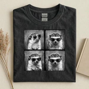 Cool shirt egel zonnebril, grappig egel grafisch T-shirt, zwart-wit dier T-shirt, schattige egel minnaar cadeau