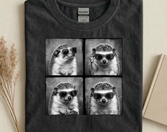 Cool Hedgehog Sunglasses Shirt, Funny Hedgehog Graphic Tee, Black and White Animal T-Shirt, Cute Hedgehog Lover Gift