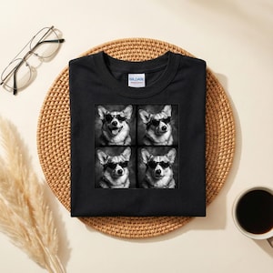 Cool Corgi Sunglasses Shirt, Funny Dog Graphic Tee, Black and White Corgi Shirt, Aesthetic Pet Streetwear, Trendy Dog Lover Gift image 3