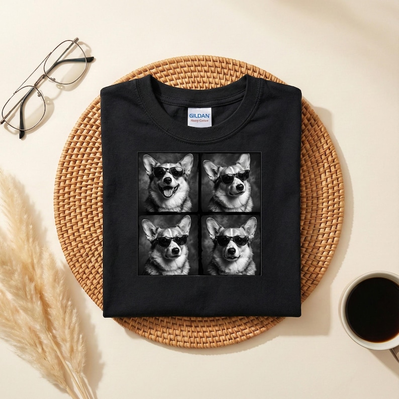 Cool Corgi Sunglasses Shirt, Funny Dog Graphic Tee, Black and White Corgi Shirt, Aesthetic Pet Streetwear, Trendy Dog Lover Gift image 3