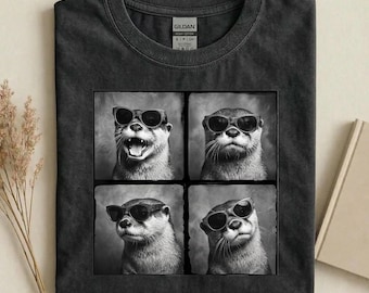 Cool Otter Sunglasses Shirt, Funny Otter Graphic Tee, Cute Animal T-Shirt, Black and White Otter Shirt, Trendy Wildlife Streetwear