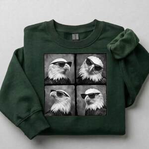 Cool Eagle Sunglasses Shirt, Funny Bald Eagle Graphic Tee, 4th of July Patriotic Eagle T-Shirt, 250 Years of Freedom Shirt image 7