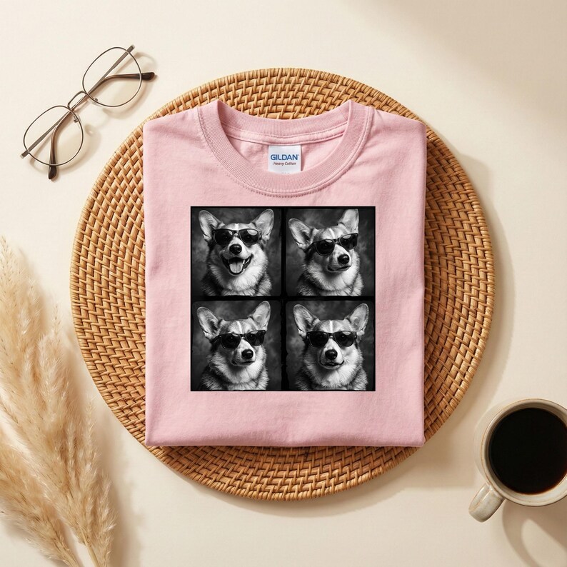 Cool Corgi Sunglasses Shirt, Funny Dog Graphic Tee, Black and White Corgi Shirt, Aesthetic Pet Streetwear, Trendy Dog Lover Gift image 9