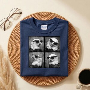 Cool Eagle Sunglasses Shirt, Funny Bald Eagle Graphic Tee, 4th of July Patriotic Eagle T-Shirt, 250 Years of Freedom Shirt image 8