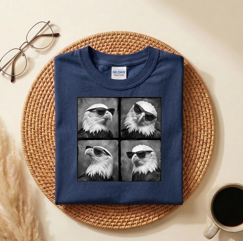 Cool Eagle Sunglasses Shirt, Funny Bald Eagle Graphic Tee, 4th of July Patriotic Eagle T-Shirt, 250 Years of Freedom Shirt image 8