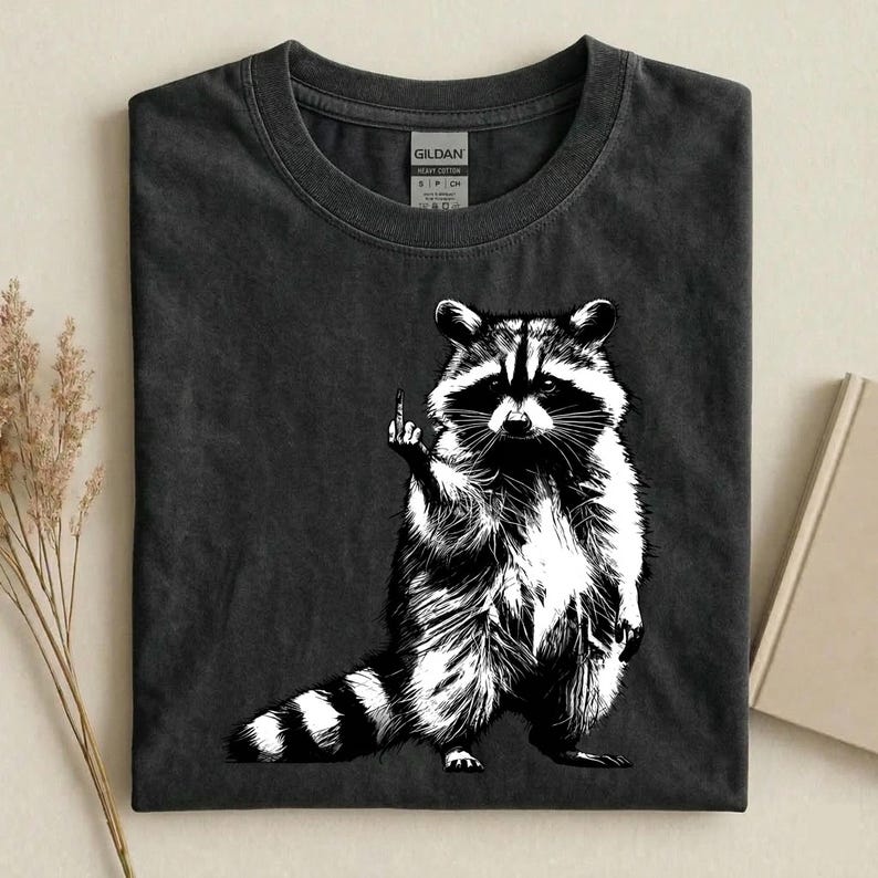 Raccoon Middle Finger T-Shirt, Funny Rude Raccoon Shirt, Sarcastic Animal Graphic Tee, Dark Humor Gift, Trash Panda Shirt image 1