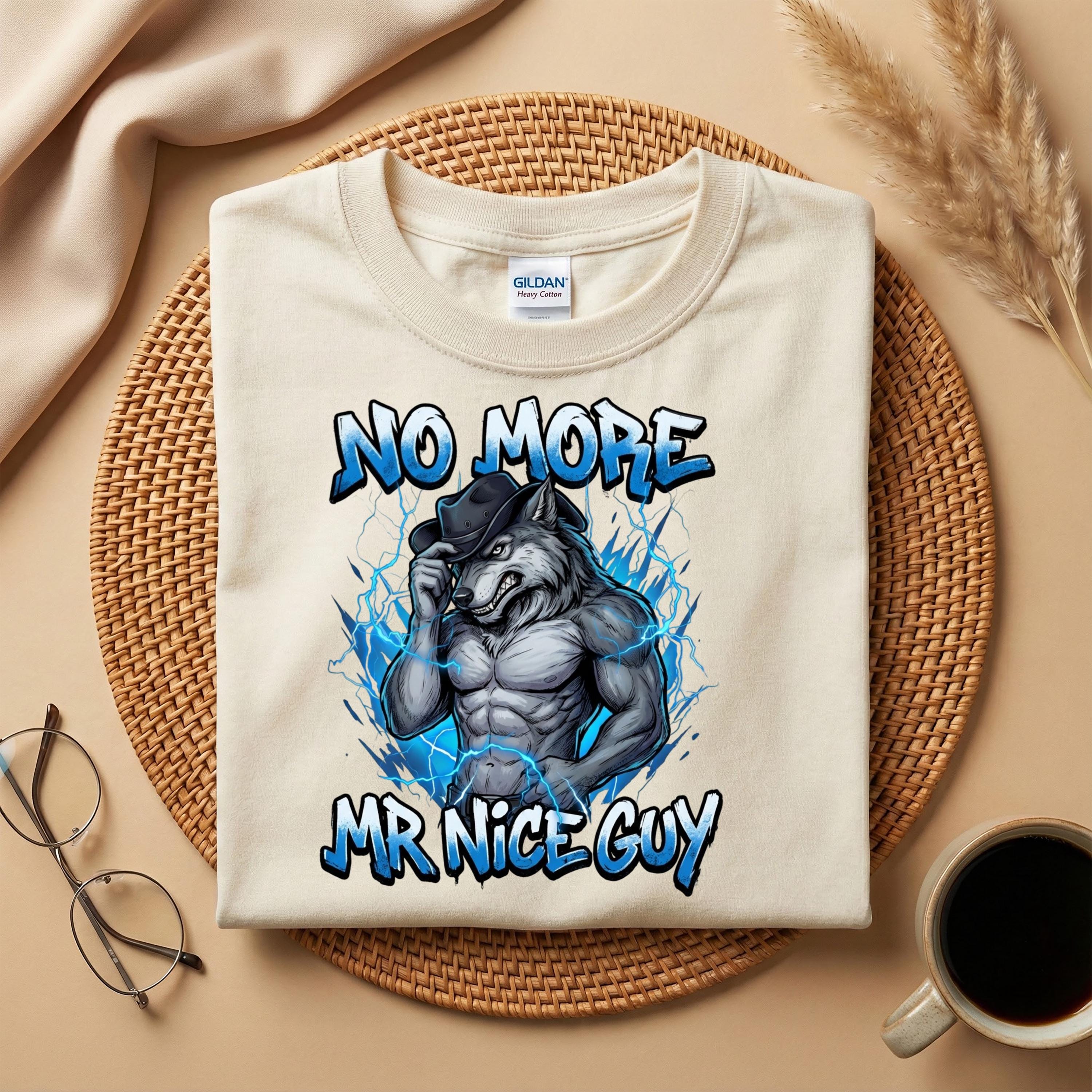 No More Mr Nice Guy Wolf T-shirt, Funny Muscular Wolf Graphic Tee