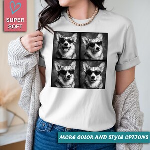 Cool Corgi Sunglasses Shirt, Funny Dog Graphic Tee, Black and White Corgi Shirt, Aesthetic Pet Streetwear, Trendy Dog Lover Gift image 2