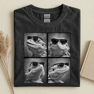 Chemise cool de dragon barbu, t-shirt drôle de lunettes de soleil de lézard, T-shirt de collage de photo de dragon barbu, cadeau d'amant de reptile, chemise de propriétaire d'animal de compagnie exotique