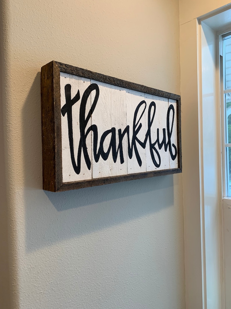 Rustic Word Art Thankful Wall Art Recycled Art Etsy