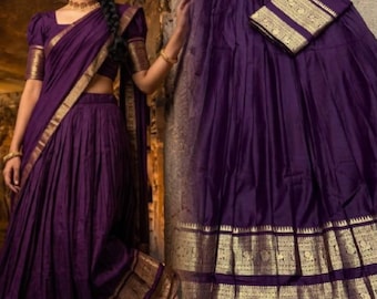 Kanchipuram Lehenga Set, South Indian Wedding Dress Half Saree Traditional Lengha Set