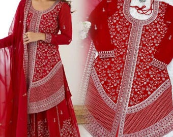 Embroidered Kurta Plazzo Set: Bollywood Party Wear Salwar Kameez
