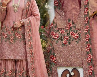 Embroidered Kurta Plazzo Set: Bollywood Party Wear Salwar Kameez