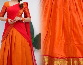 Kanjivaram Silk Zari Weaving Half Saree With Choli and Voni: Lehenga Choli Dupatta