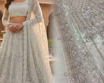 Butterfly Net Lehenga with Embroidery sequins and Dori work lehenga choli, Indian Wedding Outfit