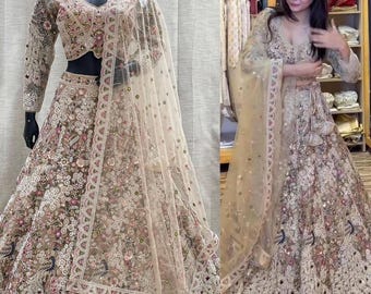 Embroidered Net Lehenga Choli: Indian Bridal Wedding Outfit