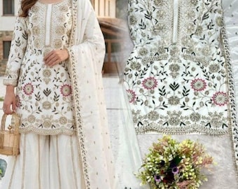 Embroidered Kurta Plazzo Set: Bollywood Party Wear Salwar Kameez