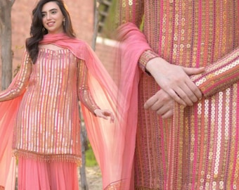 Embroidered Kurta Plazzo Set: Bollywood Party Wear Salwar Kameez