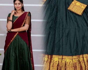 Kanchipuram Lehenga Set, South Indian Wedding Dress Half Saree Traditional Lengha Set