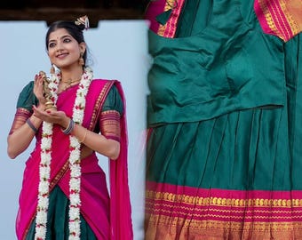 Kanchipuram Lehenga Set, South Indian Wedding Dress Half Saree Traditional Lengha Set