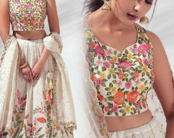White Colour Lehenga Choli with sequins georgette lehenga choli, Indian Wedding Outfit