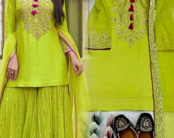 Embroidered Kurta Plazzo Set: Bollywood Party Wear Salwar Kameez