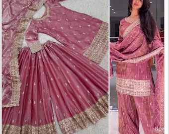 パキスタン人デザイナー、ジミー・チューによるシルク刺繍のシークエンスワーク既製サルワール・カミーズウェディングウェアスーツ