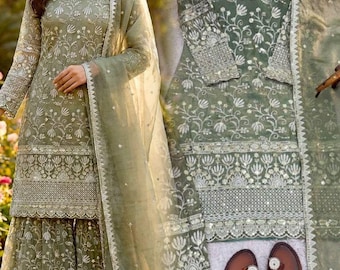 Embroidered Kurta Plazzo Set: Bollywood Party Wear Salwar Kameez