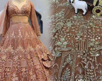 Designer Net Lehenga Choli for Engagement & Wedding, Heavy Sequins Dori Work Bridal Reception Outfit