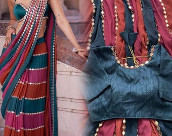 Exclusive of Designer Faux Georgette Patta Print with Original Mirror Work Saree Collection