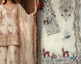 Embroidered Kurta Plazzo Set: Bollywood Party Wear Salwar Kameez