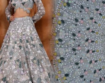 Multi Colour Lehenga Choli with sequins Soft Net lehenga choli, Indian Wedding Outfit