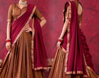 South Indian Style Narayan pet (cotton) Zari Weaving Work Half Saree Lehenga