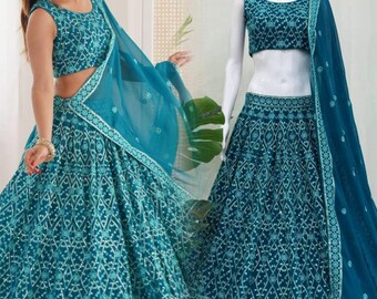 Faux Georgette  Lehenga Choli with sequins , dori & zari work lehenga choli, Indian Wedding Outfit